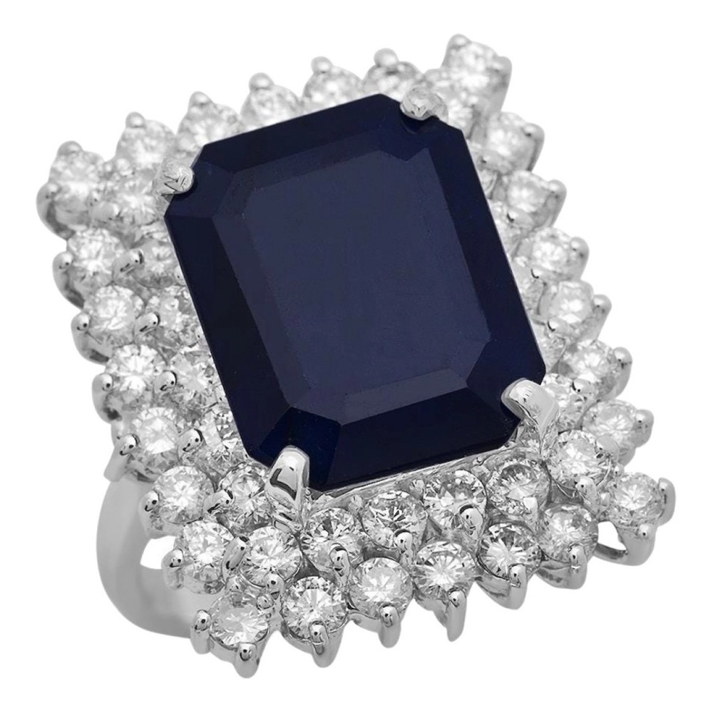 12 ct natural sapphire and diamonds‎ and 18 k  white gold